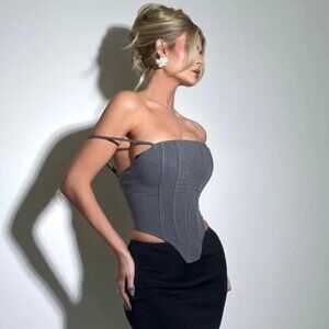 NEW: Grey Jackpot Corset Top with Boning
